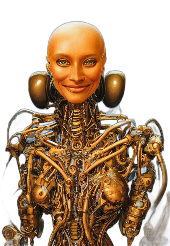robot, face, creature, jewelry, concept art, 3d render, cyberpunk, photorealistic transparent PNG cut-out
