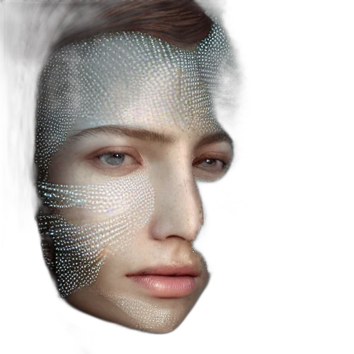 face, robot, mask, hair, photorealistic, 3d render, cyberpunk, concept art transparent PNG cut-out