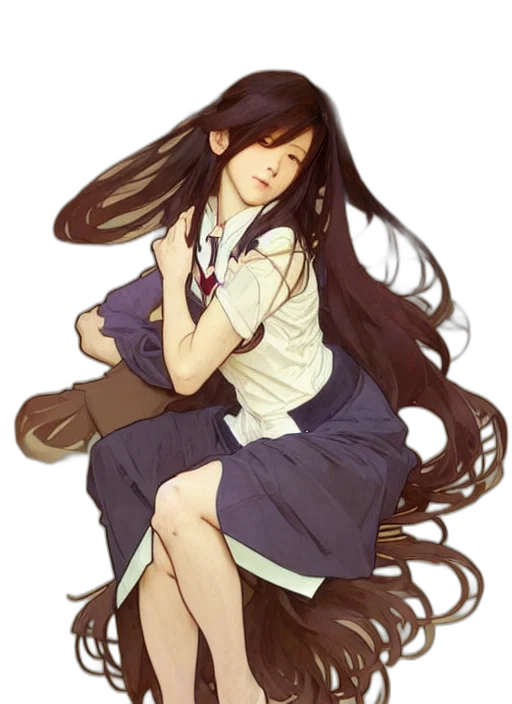dress, hair, staff, creature transparent PNG cut-out