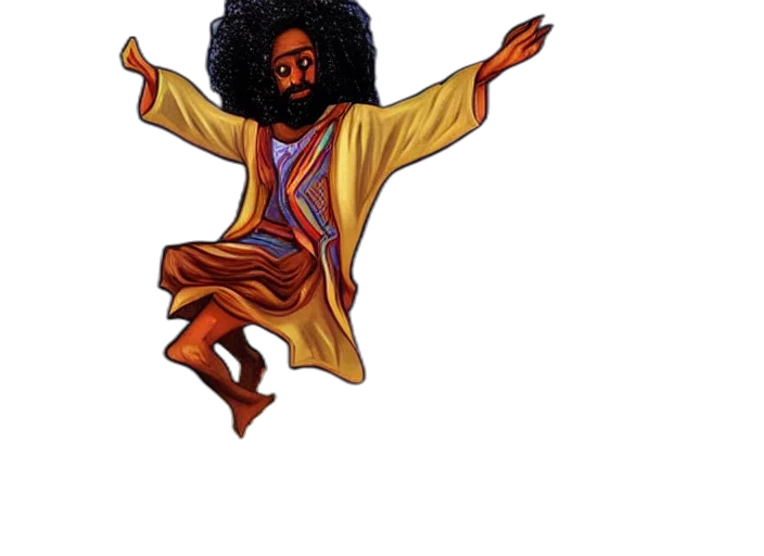 cartoon, concept art, african, jesus, driving, flying, delorean, air transparent PNG cut-out