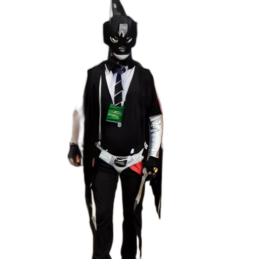 staff, mask, robot, jacket, concept art, 3d render, cyberpunk, pixel art transparent PNG cut-out