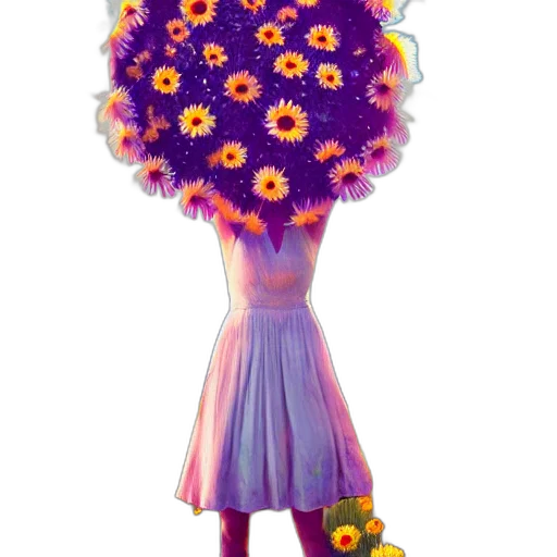 dress, flower, crown, staff, 3d render, concept art, pixel art, fantasy art transparent PNG cut-out