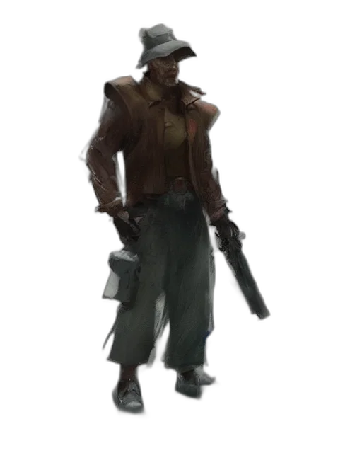 staff, hat, jacket, weapon transparent PNG cut-out