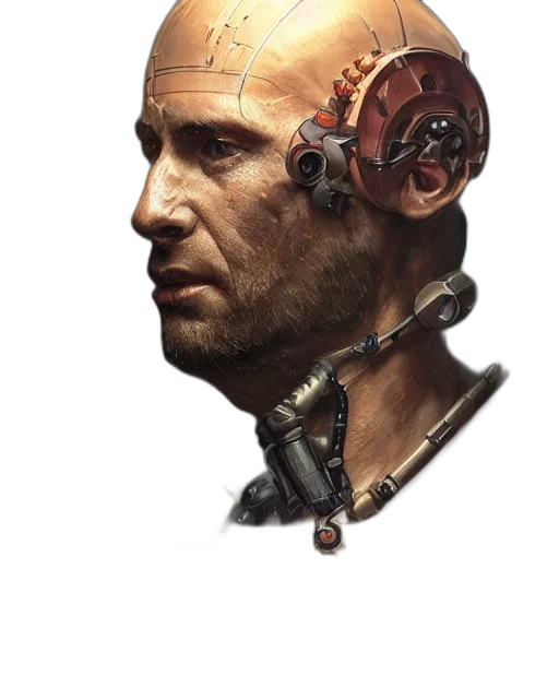 face, robot, staff, mask, cyberpunk, concept art, photorealistic, fantasy art transparent PNG cut-out