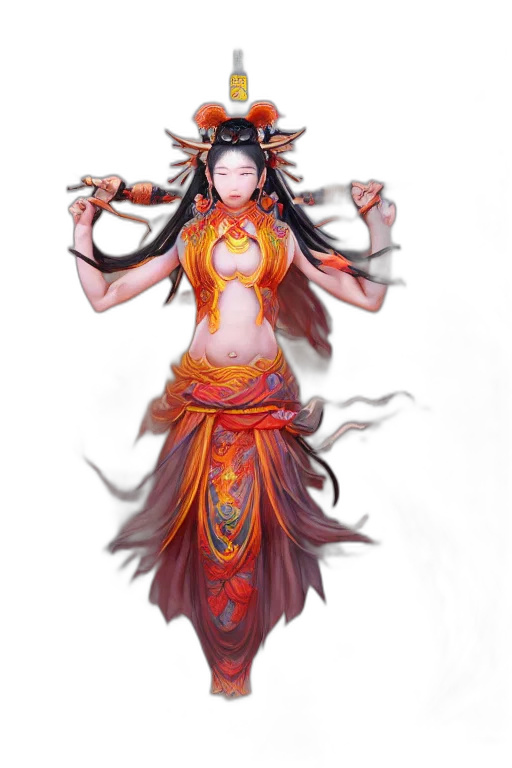 staff, concept art, fantasy art, 3d render, photorealistic, red, nezha, flies transparent PNG cut-out