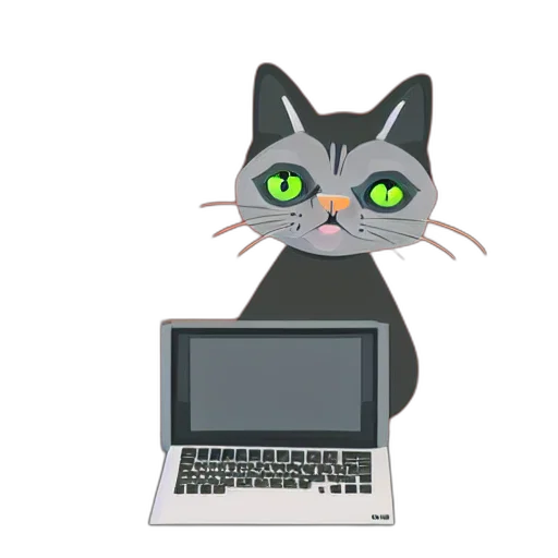 staff, cartoon, vector, illustration, grumpy, looking, cat, sitting transparent PNG cut-out