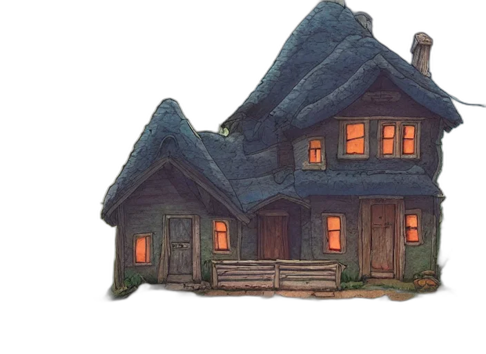 building, concept art, 3d render, watercolor, pixel art, night, forest, fog transparent PNG cut-out