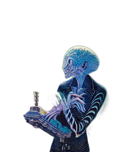 staff, mask, jewelry, concept art, fantasy art, vaporwave, outer space, underwater transparent PNG cut-out