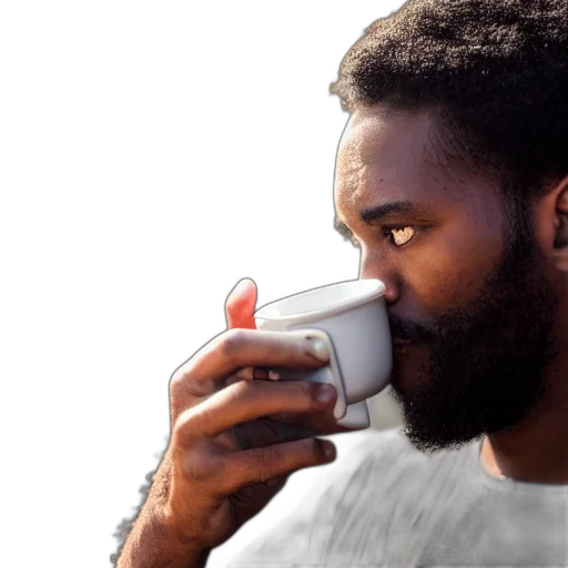 black, man, drinking, coffee, sony, symmetric, balance, polarizing transparent PNG cut-out