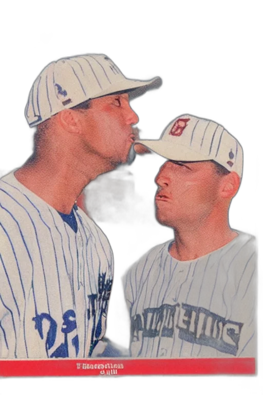 photorealistic, oil painting, concept art, baseball, card, two, players, kissing transparent PNG cut-out