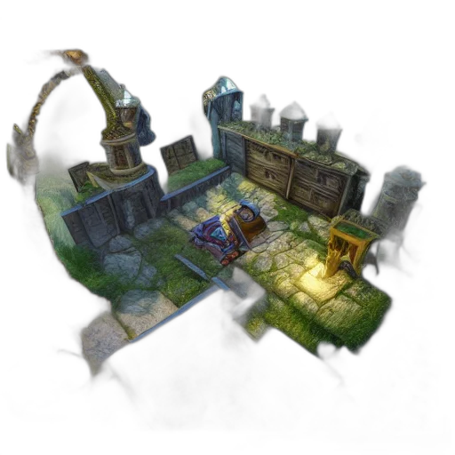 weapon, building, staff, furniture, concept art, 3d render, fantasy art, pixel art transparent PNG cut-out