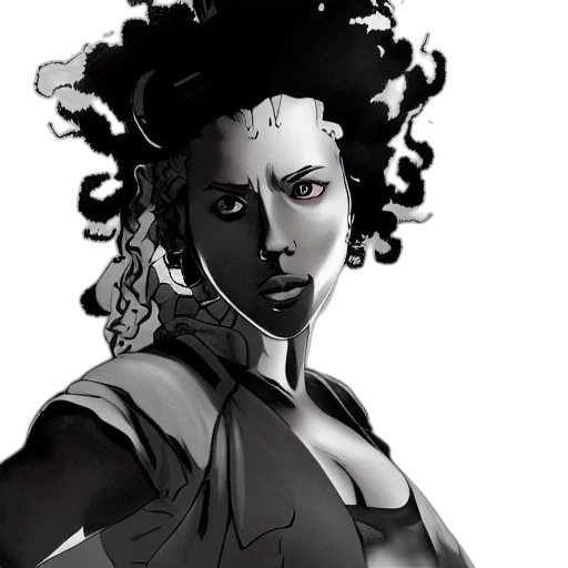 comic book art, concept art, cartoon, photorealistic, monochrome, dark, scarlett, johansson transparent PNG cut-out