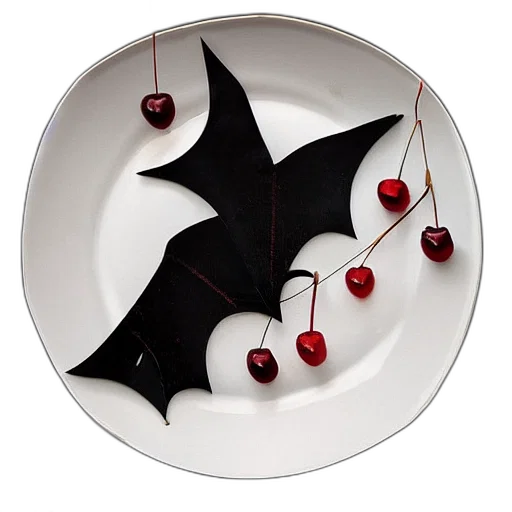 food, bat, sitting, atop, cubed, cherries, plate, garden transparent PNG cut-out