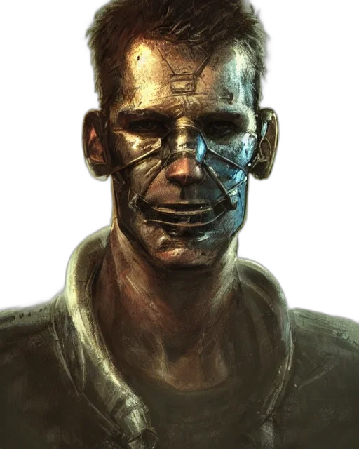 face, mask, robot, staff, concept art, comic book art, photorealistic, cyberpunk transparent PNG cut-out