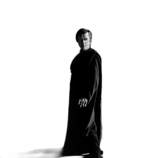 staff, dress, jacket, creature, concept art, photorealistic, comic book art, monochrome transparent PNG cut-out