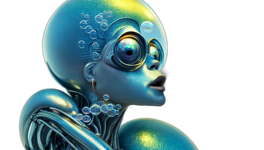 robot, cyberpunk, concept art, 3d render, photorealistic, bubbles, artstation, deviantart transparent PNG cut-out