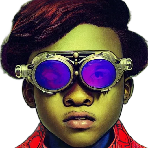 face, jacket, comic book art, concept art, cyberpunk, cartoon, colourful, vfx transparent PNG cut-out