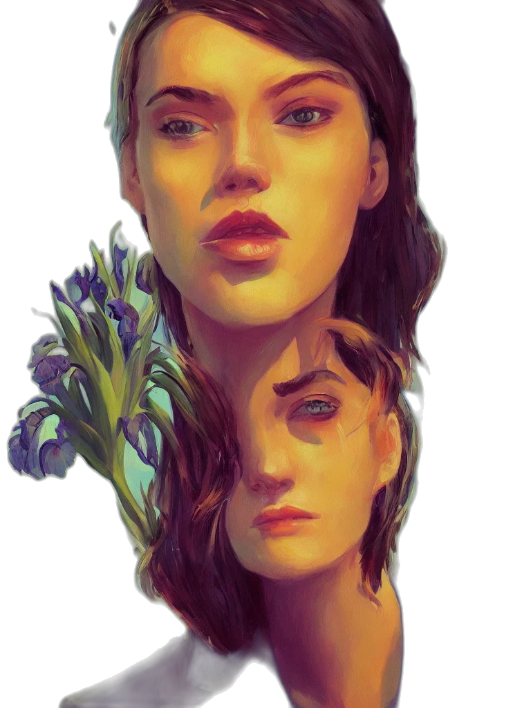face, crown, flower, mask, photorealistic, fantasy art, oil painting, concept art transparent PNG cut-out