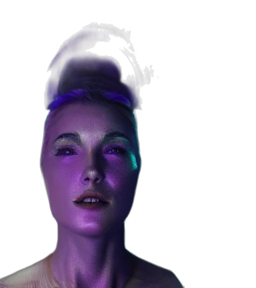 face, hair, crown, creature, cyberpunk, vaporwave, 3d render, concept art transparent PNG cut-out