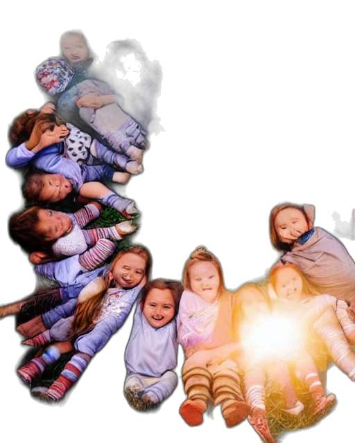 photorealistic, 3d render, concept art, outer space, fire, hundreds, young, children transparent PNG cut-out