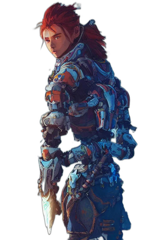 robot, weapon, sword, jacket, concept art, cyberpunk, fantasy art, comic book art transparent PNG cut-out