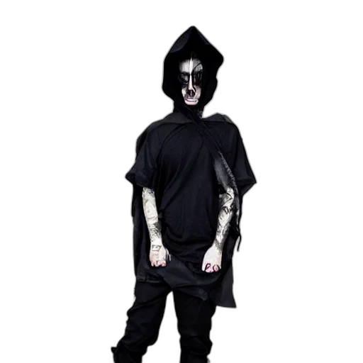 mask, jacket, creature, staff transparent PNG cut-out