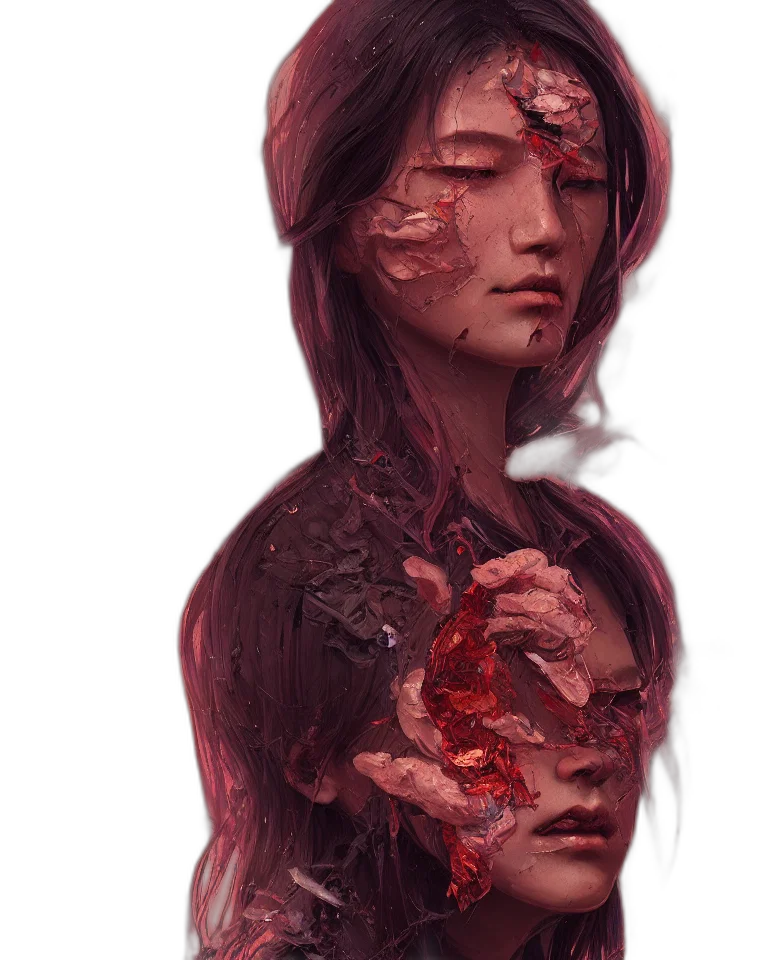 face, mask, dress, creature, concept art, cyberpunk, fantasy art, photorealistic transparent PNG cut-out