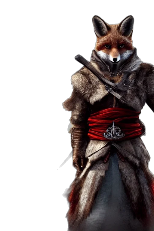 sword, concept art, fantasy art, 3d render, red, medieval, anthropomorphic, fox transparent PNG cut-out