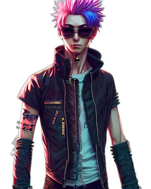 jacket, cyberpunk, concept art, fantasy art, pixel art, neon, dark, red transparent PNG cut-out