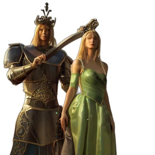 sword, crown, staff, dress, fantasy art, concept art, 3d render, photorealistic transparent PNG cut-out
