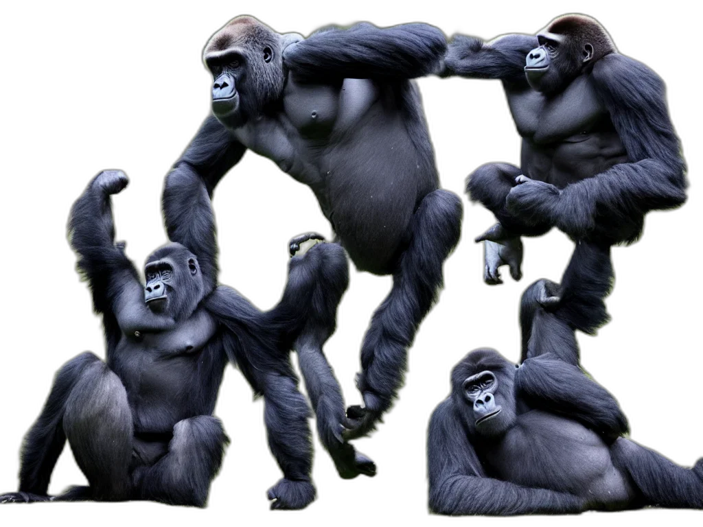animal, creature, concept art, 3d render, photorealistic, forest, gorilla, jumping transparent PNG cut-out