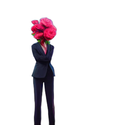 flower, hat, jacket, mask, concept art, 3d render, cartoon, red transparent PNG cut-out