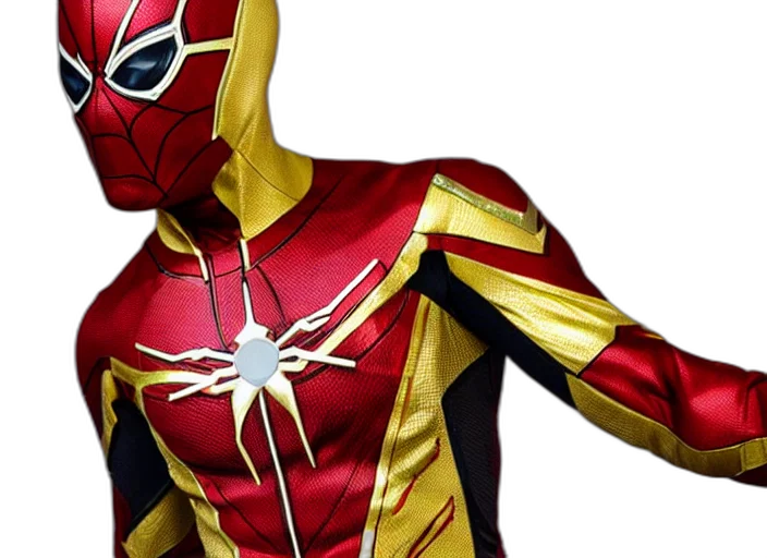3d render, concept art, comic book art, iron, spider, suit, red, gold transparent PNG cut-out