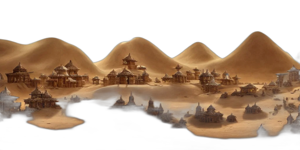 concept art, 3d render, fantasy art, photorealistic, fog, earth tones, temple, city transparent PNG cut-out