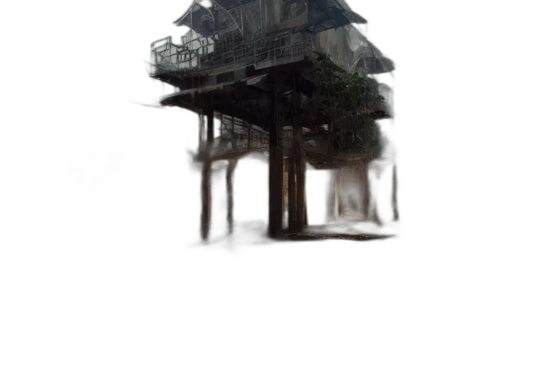 building, tree, umbrella, robot, concept art, 3d render, photorealistic, pixel art transparent PNG cut-out