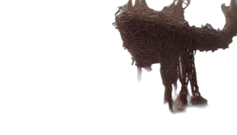 hair, tree, crown, mask, 3d render, photorealistic, concept art, rusted transparent PNG cut-out