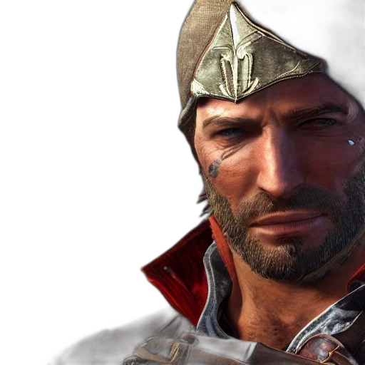 hat, sword, face, weapon, photorealistic, concept art, fantasy art, 3d render transparent PNG cut-out