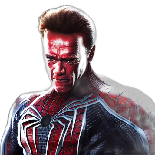face, comic book art, concept art, photorealistic, 3d render, arnold, schwarzenegger, spiderman transparent PNG cut-out