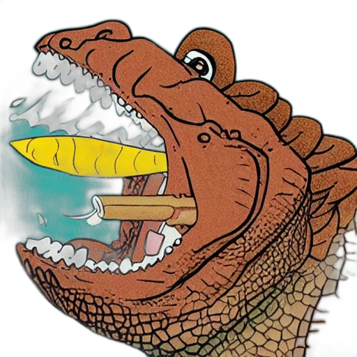 dragon, creature, animal, concept art, cartoon, crocodile, wearing, smoking transparent PNG cut-out