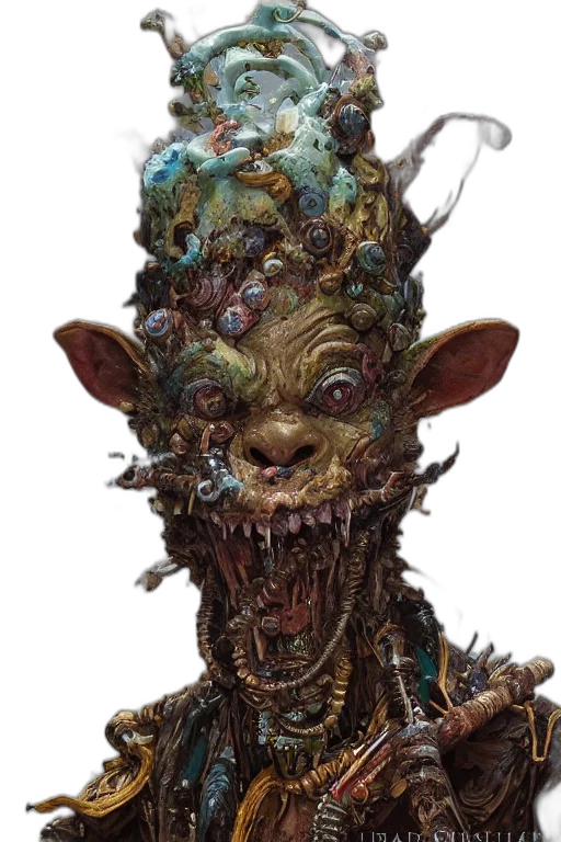 creature, face, mask, staff, concept art, fantasy art, 3d render, photorealistic transparent PNG cut-out