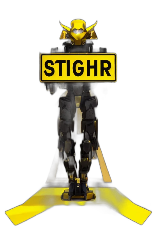 robot, staff, 3d render, concept art, cyberpunk, giant, yellow, road transparent PNG cut-out