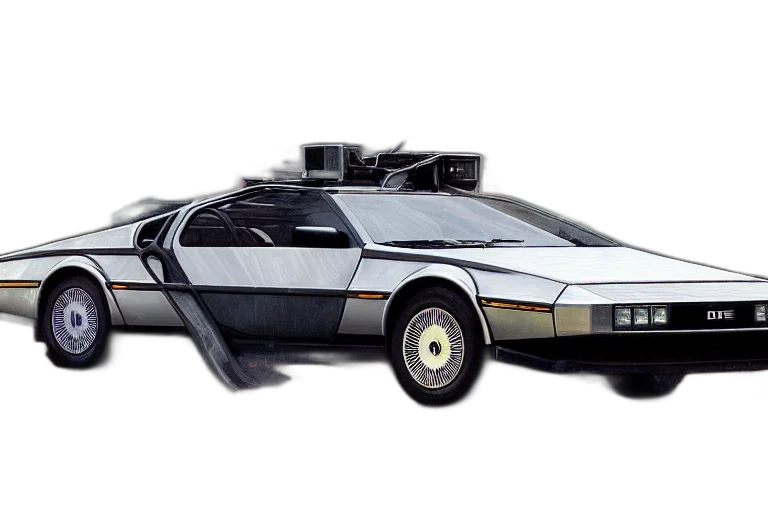 car, concept art, photograph, delorean, sleek, spoiler, driving, down transparent PNG cut-out