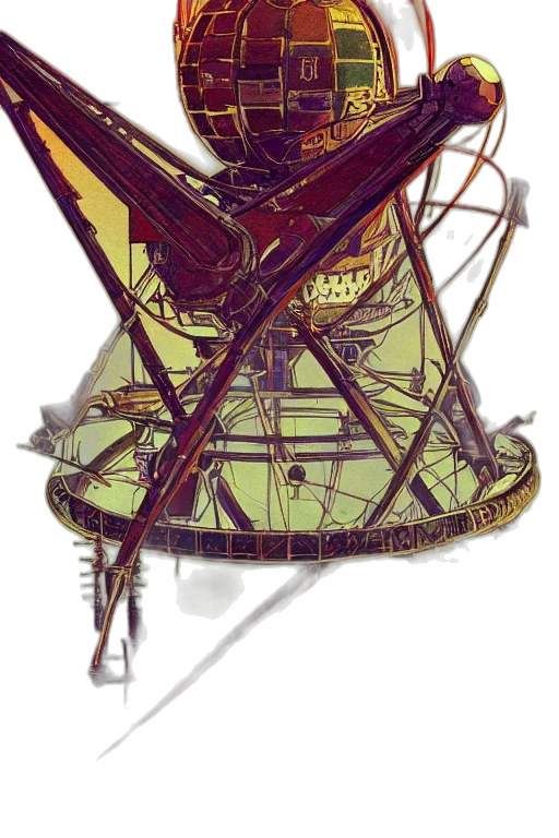 robot, umbrella, staff, crown transparent PNG cut-out