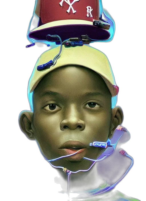 hat, face, mask, crown, vaporwave, cartoon, concept art, photorealistic transparent PNG cut-out