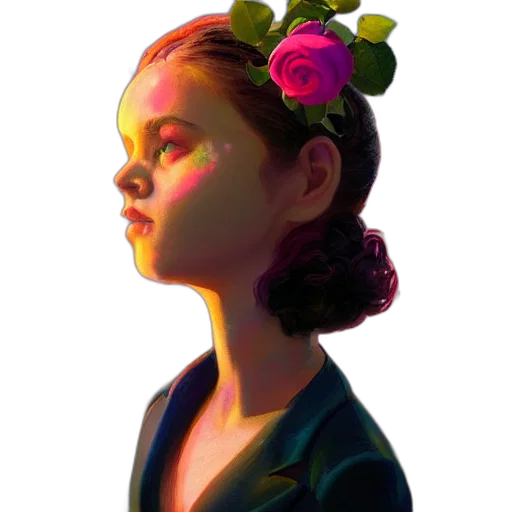 crown, face, dress, flower, photorealistic, oil painting, concept art, fantasy art transparent PNG cut-out