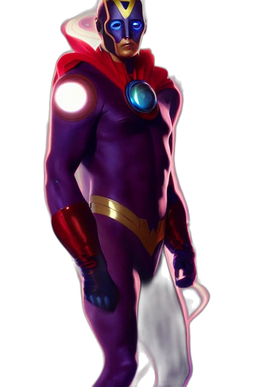 robot, comic book art, concept art, 3d render, fantasy art, red, nebula, powered transparent PNG cut-out