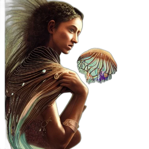 jewelry, hair, fantasy art, concept art, photorealistic, comic book art, underwater, brown transparent PNG cut-out