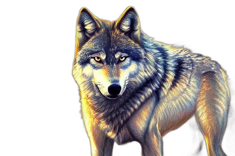 animal, creature, fantasy art, photorealistic, watercolor, concept art, golden, wolf transparent PNG cut-out