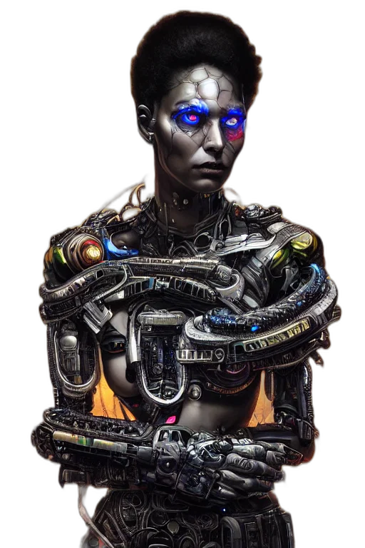 robot, face, jewelry, cyberpunk, concept art, 3d render, comic book art, eugene transparent PNG cut-out
