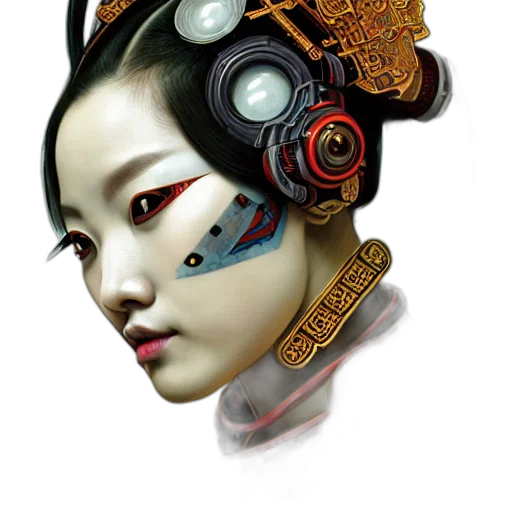 mask, robot, face, jewelry, photorealistic, fantasy art, concept art, cyberpunk transparent PNG cut-out